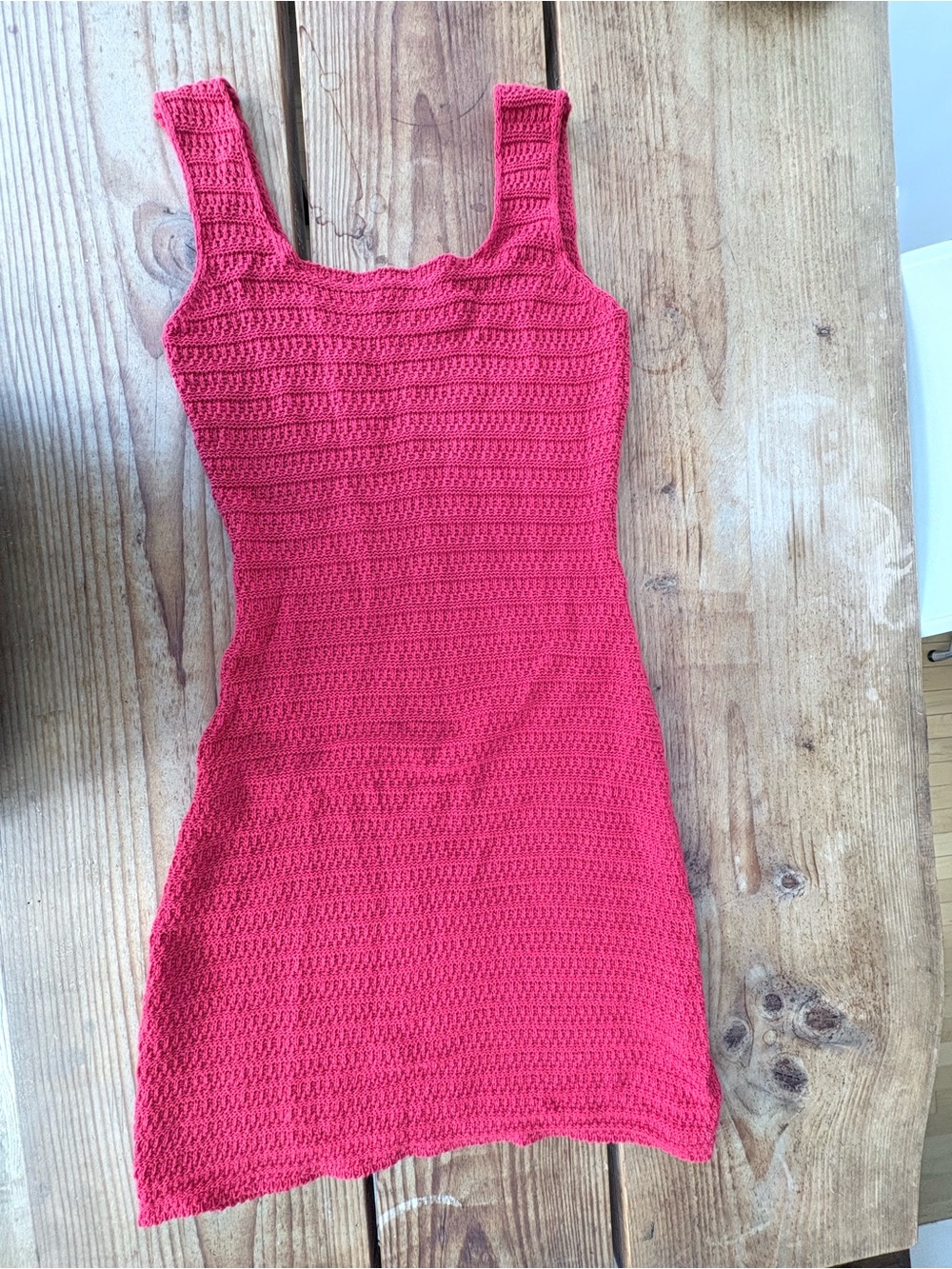 Sleeveless Red Crochet Mini Dress - Casual Knit Tank Dress